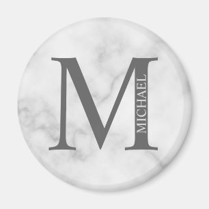 White Marble Personalised Monogram and Name Magnet