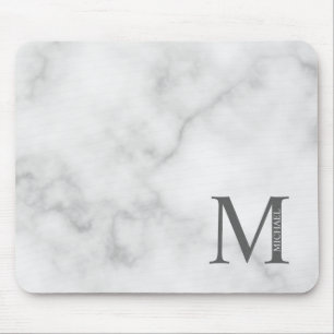 White Marble Personalised Monogram and Name Mouse Mat