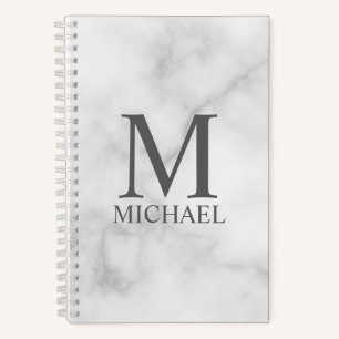 White Marble Personalised Monogram and Name Notebook