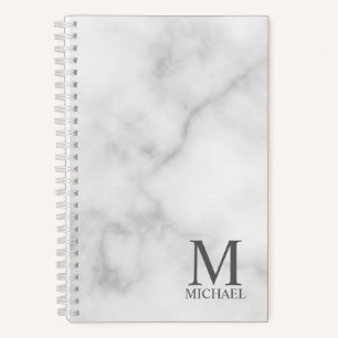 White Marble Personalised Monogram and Name Notebook