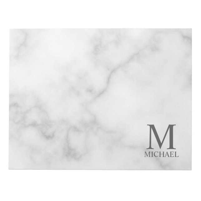 White Marble Personalised Monogram and Name Notepad (Front)