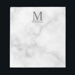 White Marble Personalised Monogram and Name Notepad<br><div class="desc">Personalised Monogram and Name Gift
features personalised monogram and name in grey classic serif font style on white marble background.
Perfect as holiday gift, father's day gift and gift for any special occasions.</div>