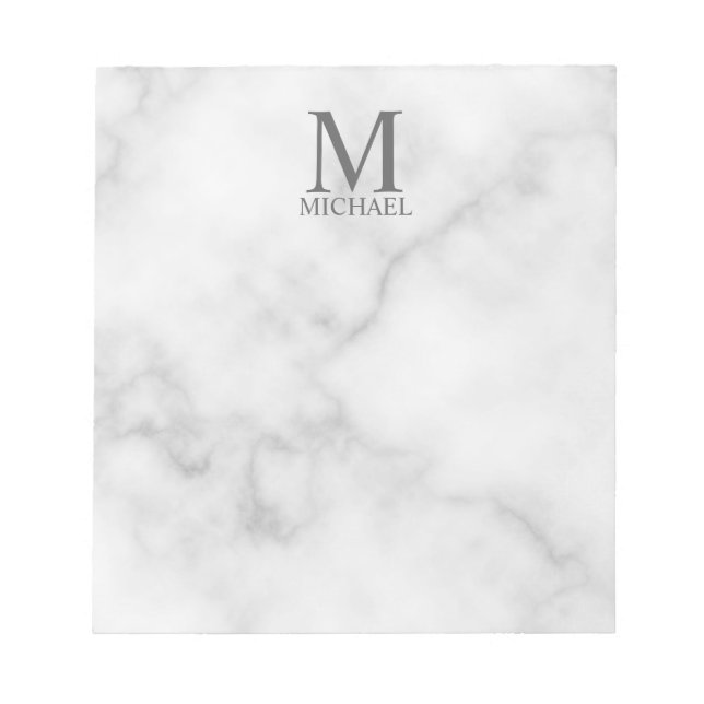 White Marble Personalised Monogram and Name Notepad (Front)