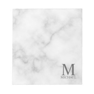 White Marble Personalised Monogram and Name Notepad