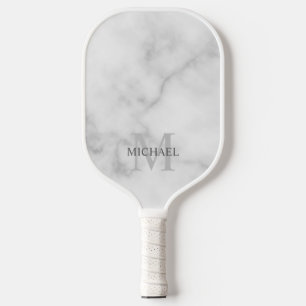 White Marble Personalised Monogram and Name Pickleball Paddle