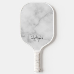 White Marble Personalised Monogram and Name Pickleball Paddle