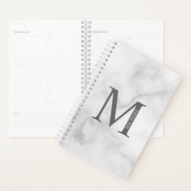 White Marble Personalised Monogram and Name Planner (Display)