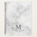 White Marble Personalised Monogram and Name Planner<br><div class="desc">Professional planner features custom monogram,  name and text in grey classic serif font style on white marble background.</div>