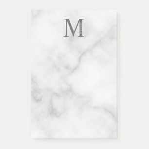White Marble Personalised Monogram and Name Post-it Notes