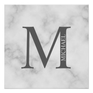 White Marble Personalised Monogram and Name Poster