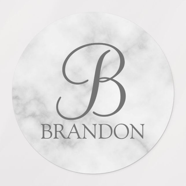 White Marble Personalised Script Monogram and Name (Design 2)