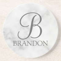 White Marble Personalised Script Monogram and Name