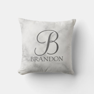 White Marble Personalised Script Monogram and Name Cushion