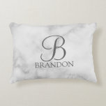 White Marble Personalised Script Monogram and Name Decorative Cushion<br><div class="desc">Personalised Monogram and Name Gift
features personalised monogram in grey classic script font style and name in grey classic serif font style on white marble background.

Perfect as holiday gift,  family reunion favours,  housewarming gift,  wedding gift and gift for any special occasions.</div>