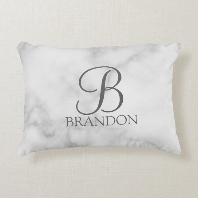 White Marble Personalised Script Monogram and Name Decorative Cushion (Front)