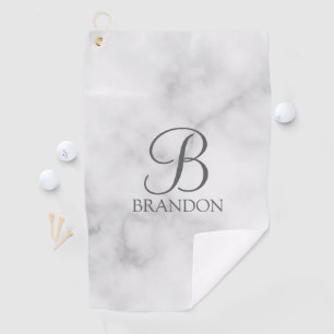 White Marble Personalised Script Monogram and Name Golf Towel