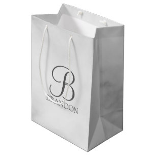 White Marble Personalised Script Monogram and Name Medium Gift Bag