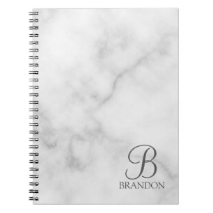 White Marble Personalised Script Monogram and Name Notebook
