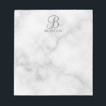 White Marble Personalised Script Monogram and Name Notepad<br><div class="desc">Personalised Monogram and Name Gift
features personalised monogram in white classic script font style and name in white classic serif font style on white marble background.
Perfect as holiday gift, father's day gift and gift for any special occasions.</div>
