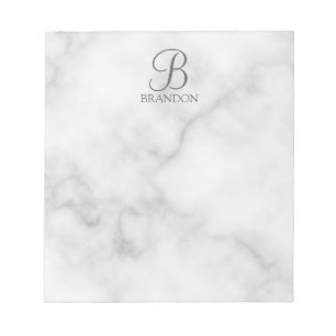 White Marble Personalised Script Monogram and Name Notepad