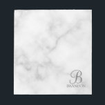 White Marble Personalised Script Monogram and Name Notepad<br><div class="desc">Personalised Monogram and Name Gift
features personalised monogram in white classic script font style and name in white classic serif font style on white marble background.
Perfect as holiday gift, father's day gift and gift for any special occasions.</div>