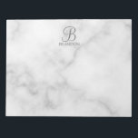 White Marble Personalised Script Monogram and Name Notepad<br><div class="desc">Personalised Monogram and Name Gift
features personalised monogram in grey classic script font style and name in grey classic serif font style on white marble background.

Perfect as holiday gift,  father's day gift and gift for any special occasions.</div>
