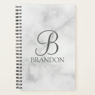 White Marble Personalised Script Monogram and Name Planner