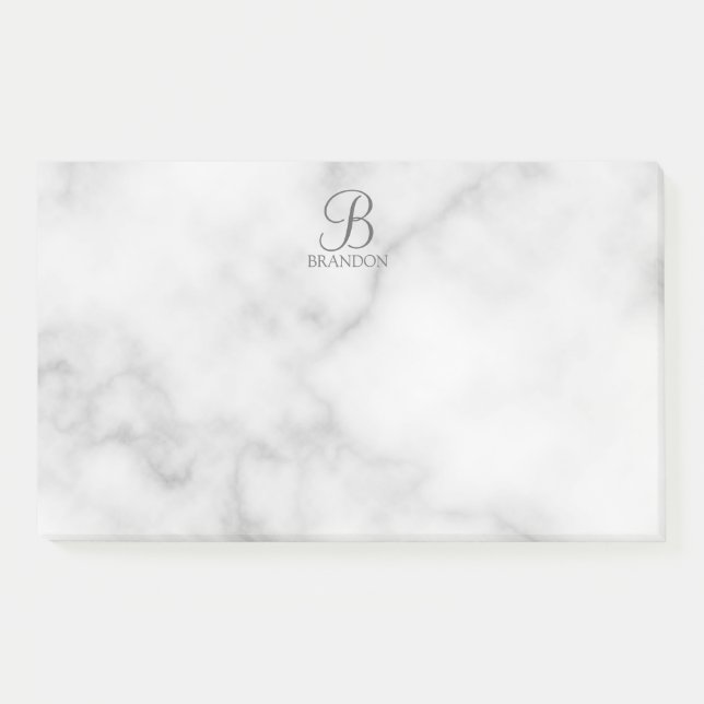White Marble Personalised Script Monogram and Name Post-it Notes (Front)