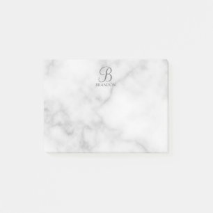 White Marble Personalised Script Monogram and Name Post-it Notes