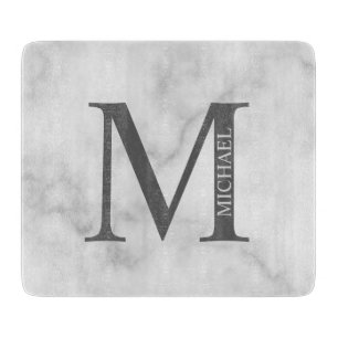 White Marble Personalized Monogram and Name Cutting Board