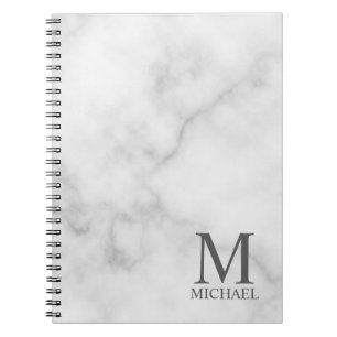 White Marble Personalized Monogram and Name Notebook