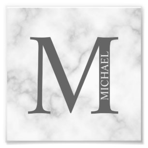 White Marble Personalized Monogram and Name Photo Print
