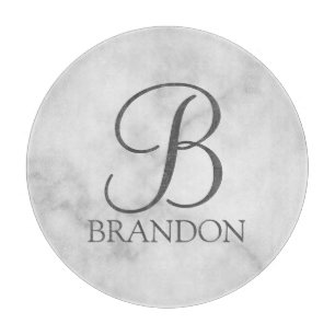 White Marble Personalized Script Monogram and Name Cutting Board