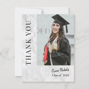 White Marble Photo Graduation Thank You Card