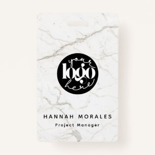White Marble Professional Business Custom Logo ID Badge