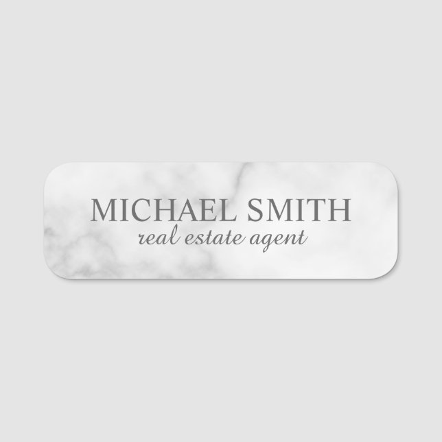 White Marble Professional Personalised Name Tag (Front)