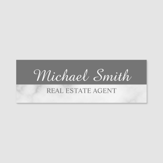 White Marble Professional Personalised   Name Tag (Front)