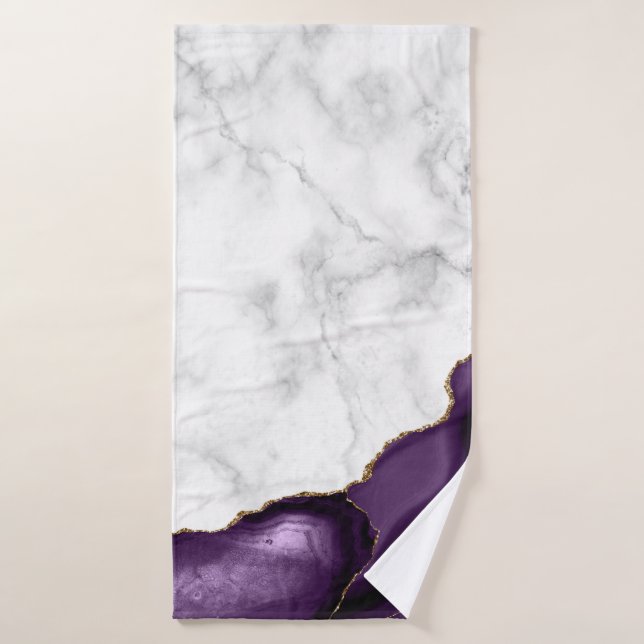 White Marble Purple Agate Gold Glitter Bath Towel (Bath Towel)