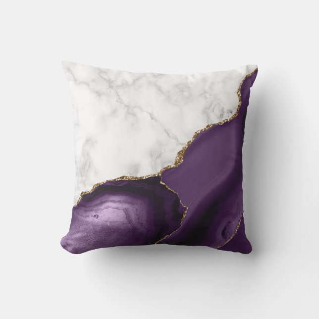 White Marble Purple Agate Gold Glitter Cushion (Front)