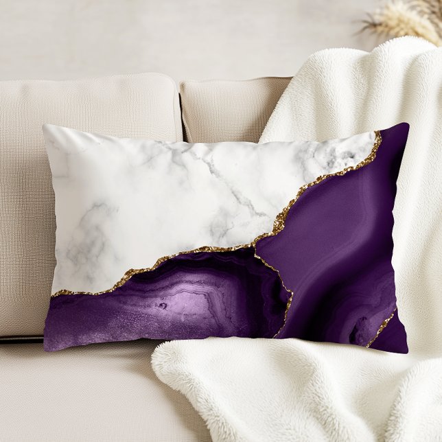 White Marble Purple Agate Gold Glitter Decorative Cushion (Creator Uploaded)