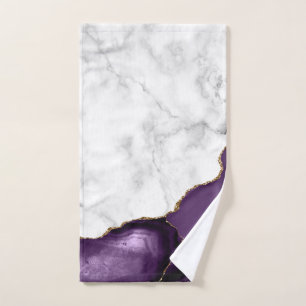 White Marble Purple Agate Gold Glitter Hand Towel