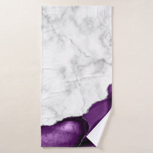 White Marble Purple Agate Silver Glitter Bath Towel