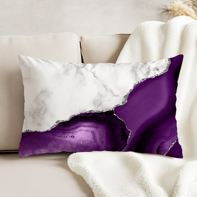 White Marble Purple Agate Silver Glitter Decorative Cushion (Creator Uploaded)