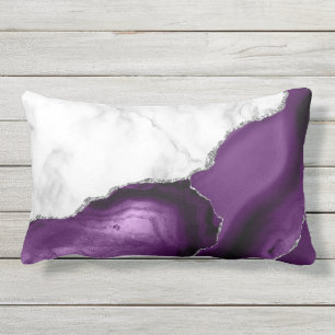 White Marble Purple Agate Silver Glitter Lumbar Cushion