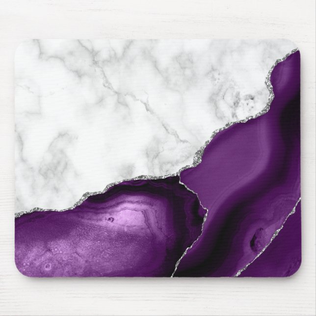 White Marble Purple Silver Agate Mouse Mat (Front)