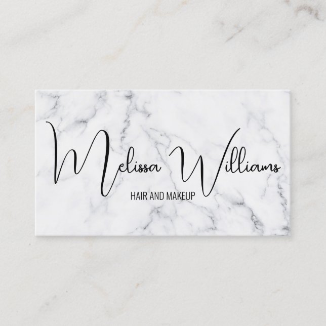 White Marble QR Code  Business Card (Front)