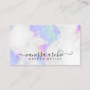 White Marble Rainbow Holographic Beauty Service  Business Card
