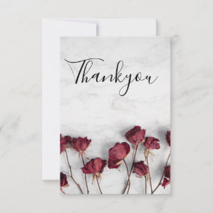 White Marble Red Rose Thank You Card