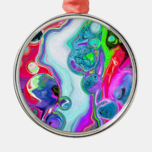 White Marble River Colorful Digital Fluid Art Metal Tree Decoration