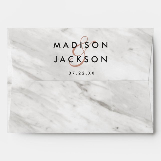 White Marble & Rose Gold Elegant Wedding Monogram Envelopes (Back (Top Flap))
